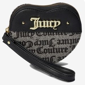Juicy Couture Black Beige Hang Around Heart Wristlet, NWT
